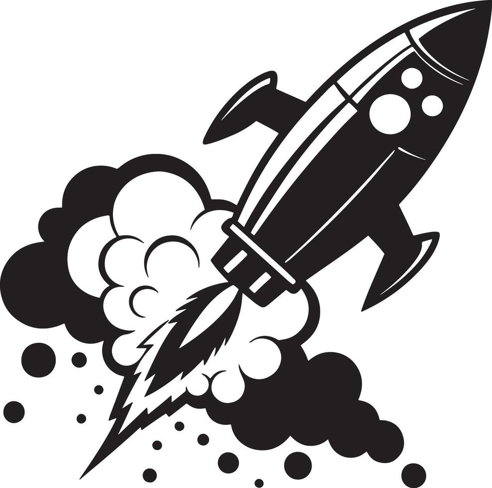 rocket in space illustraation black and white vector