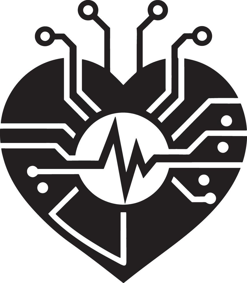 heart with an ECG line illustration black and white vector