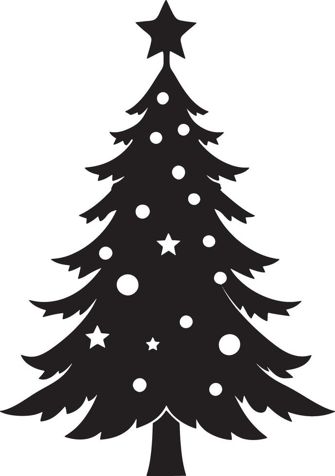 christmas tree with snowflakes illustration black and white vector