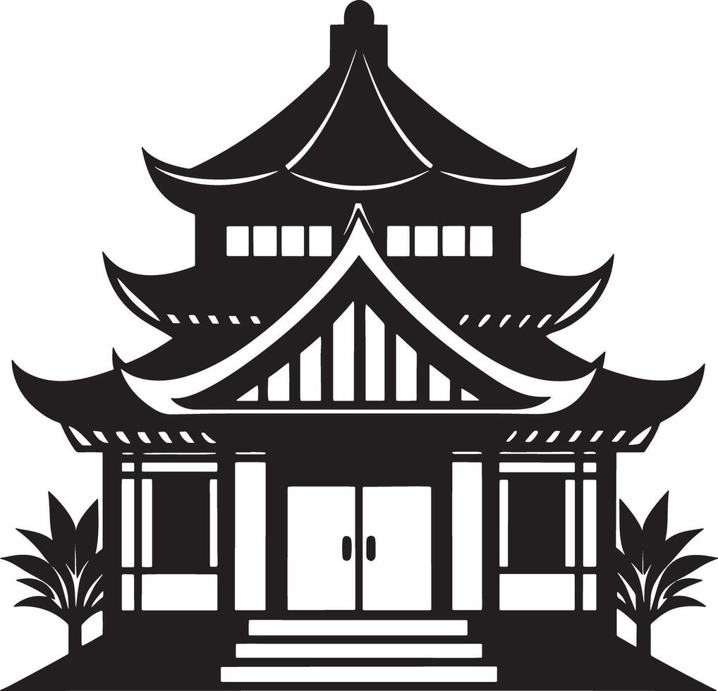 japanese traditional house illustration black and white vector