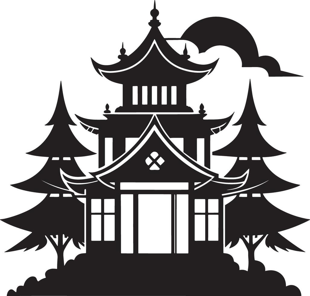 japanese traditional house illustration black and white vector