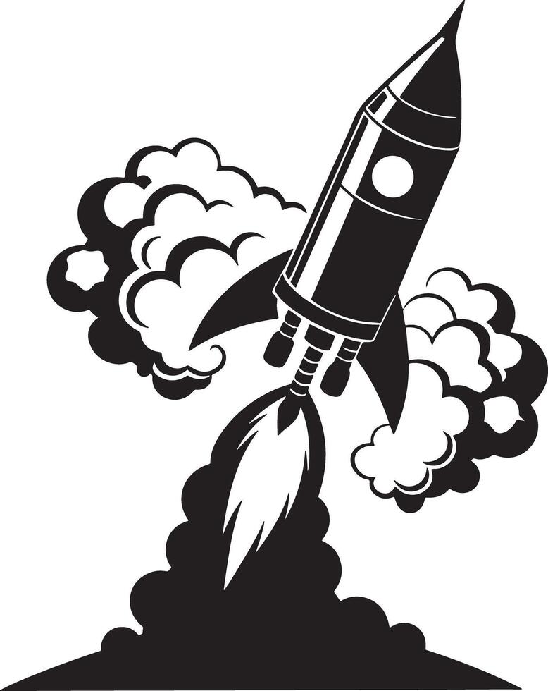 rocket in space illustraation black and white vector