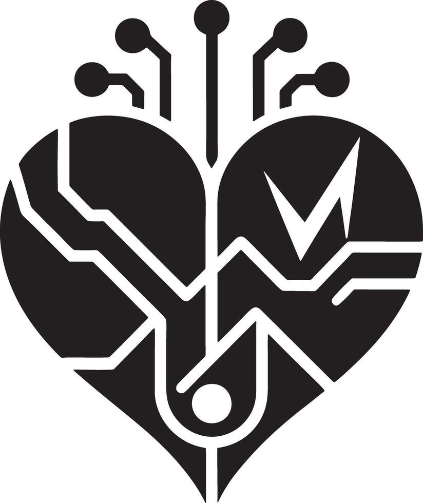 heart with an ECG line illustration black and white vector