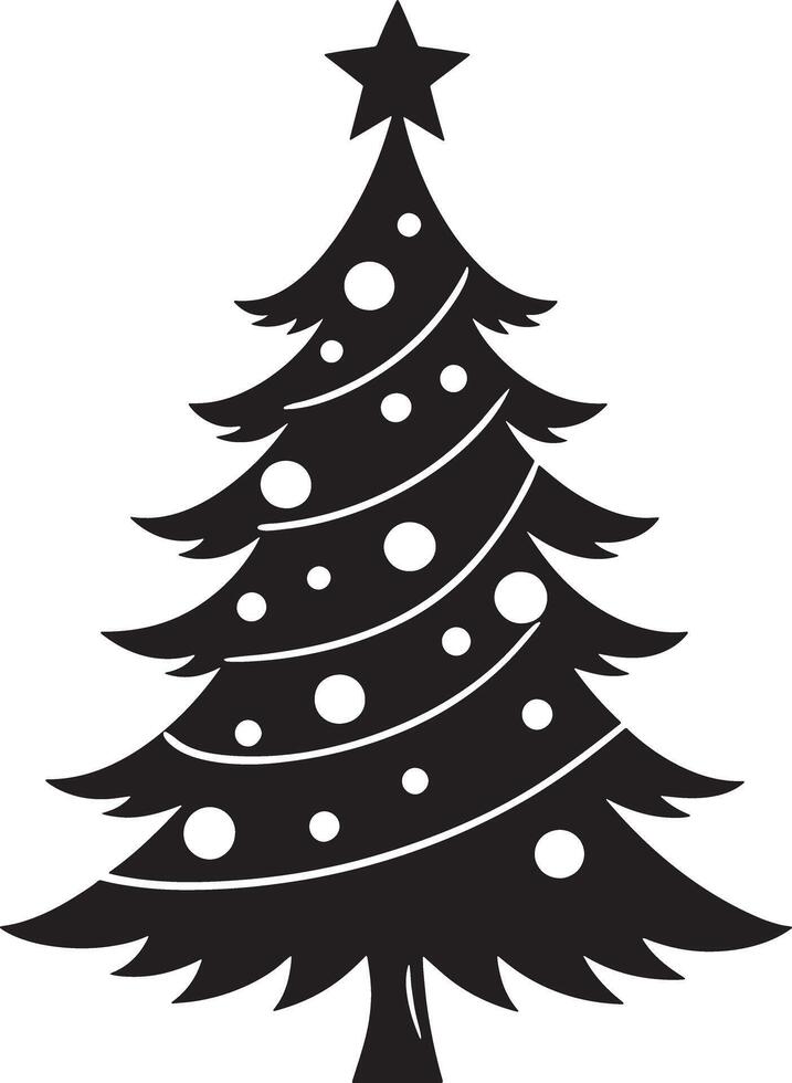 christmas tree with snowflakes illustration black and white vector
