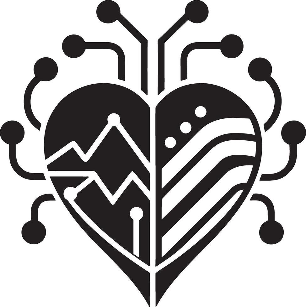 heart with an ECG line illustration black and white vector