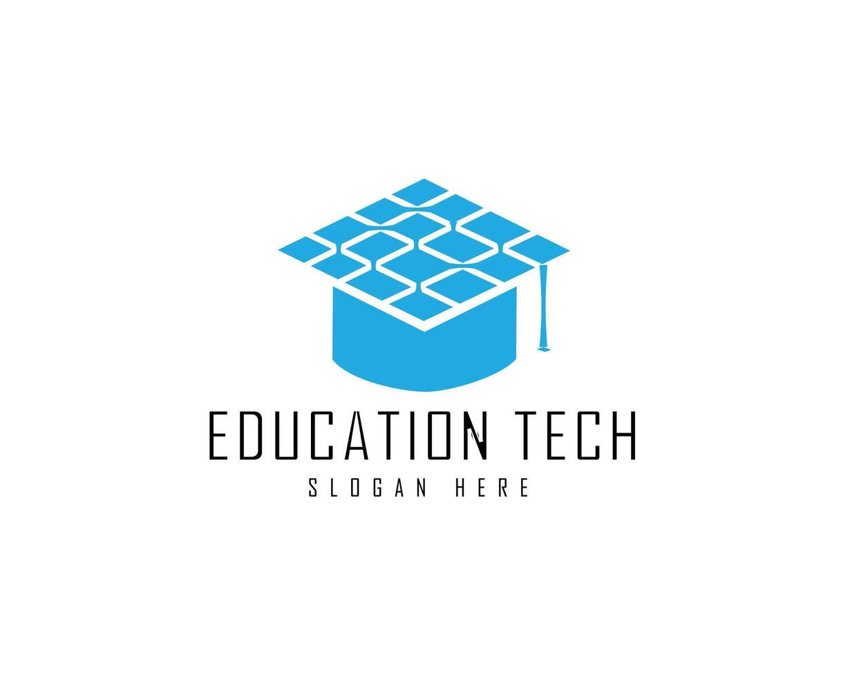 Tech Academy Artificial Intelligence Technology with Graduation Hat Cap Education School Student Logo Design Inspiration vector