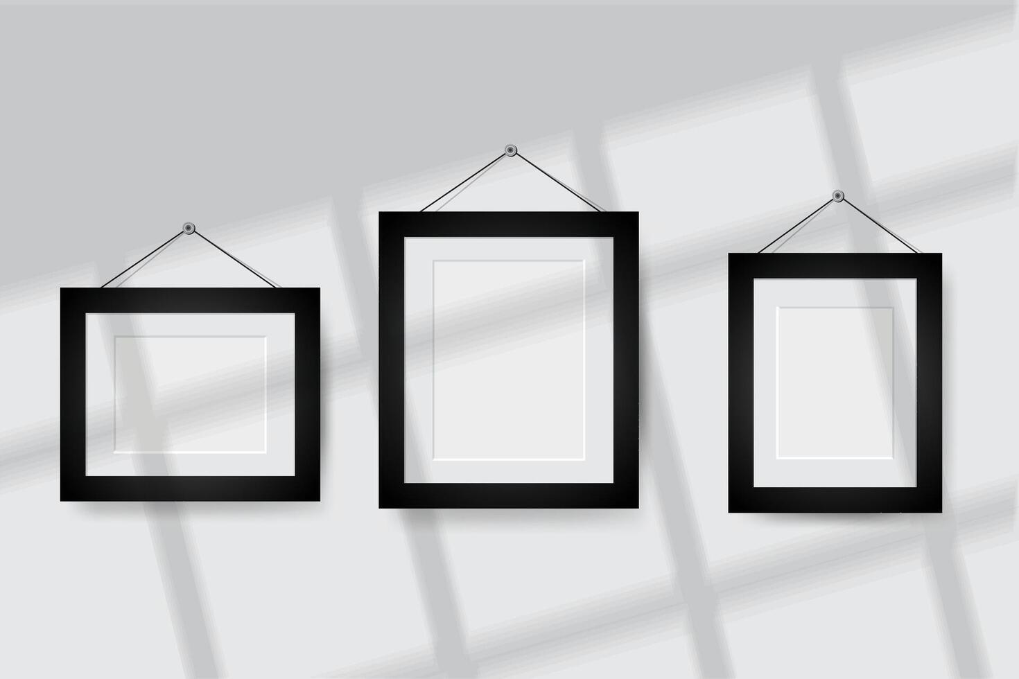 picture frame hanging on beige wall. Empty poster mockup for art display in sunlight. vector