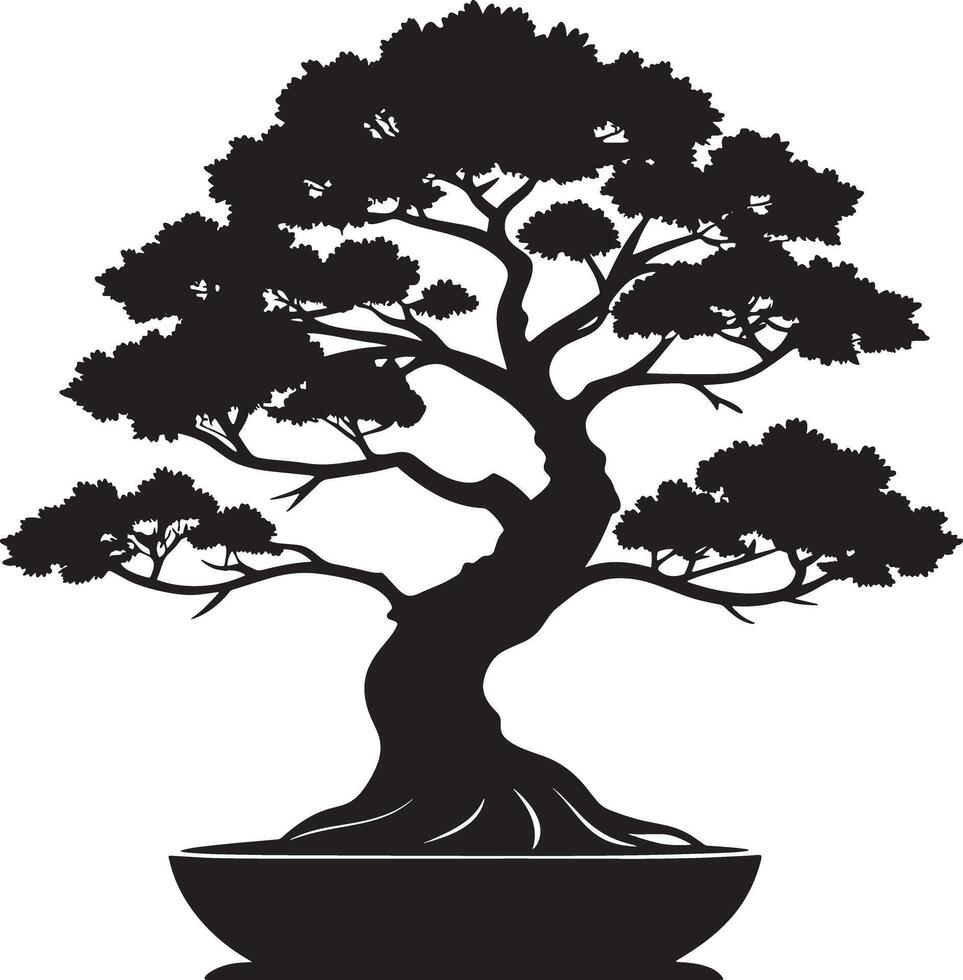 bonsai tree silhouette illustration black and white vector
