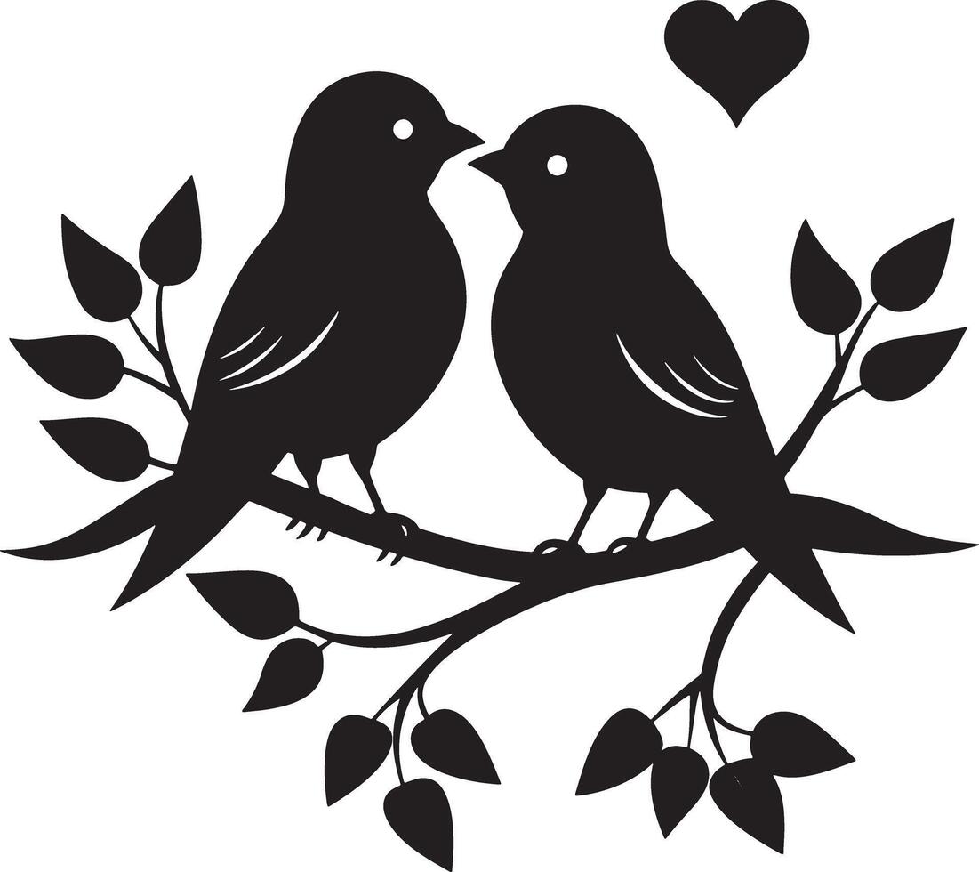 couple birds on branch illustration black and white vector