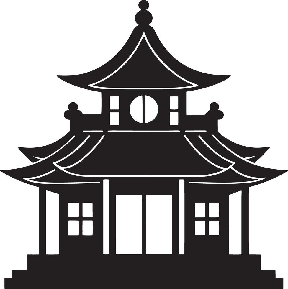 japanese traditional house illustration black and white vector