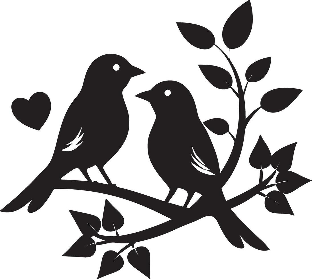 couple birds on branch illustration black and white vector