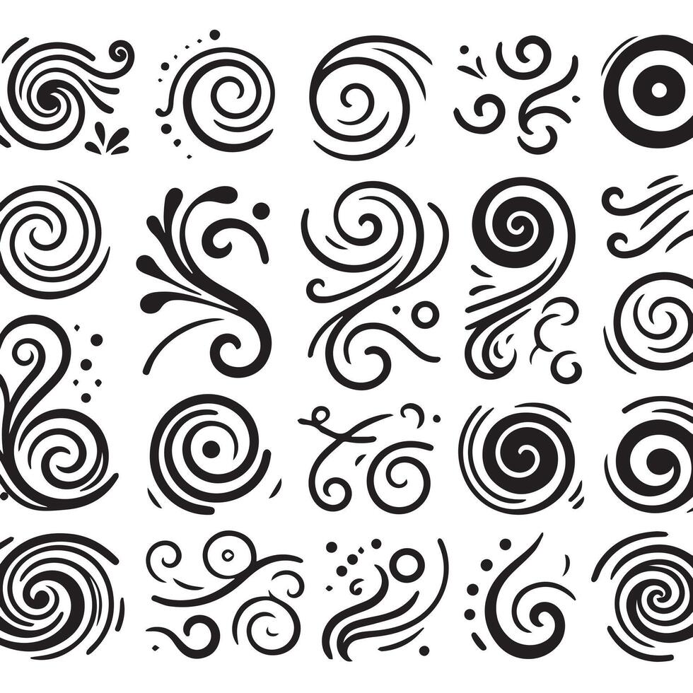 Hand-Drawn Swirls on Clean White Background, Variety of Shapes and Sizes vector