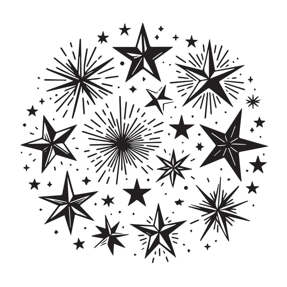 Hand-Drawn Stars on Clean White Background, Variety of Shapes and Sizes vector