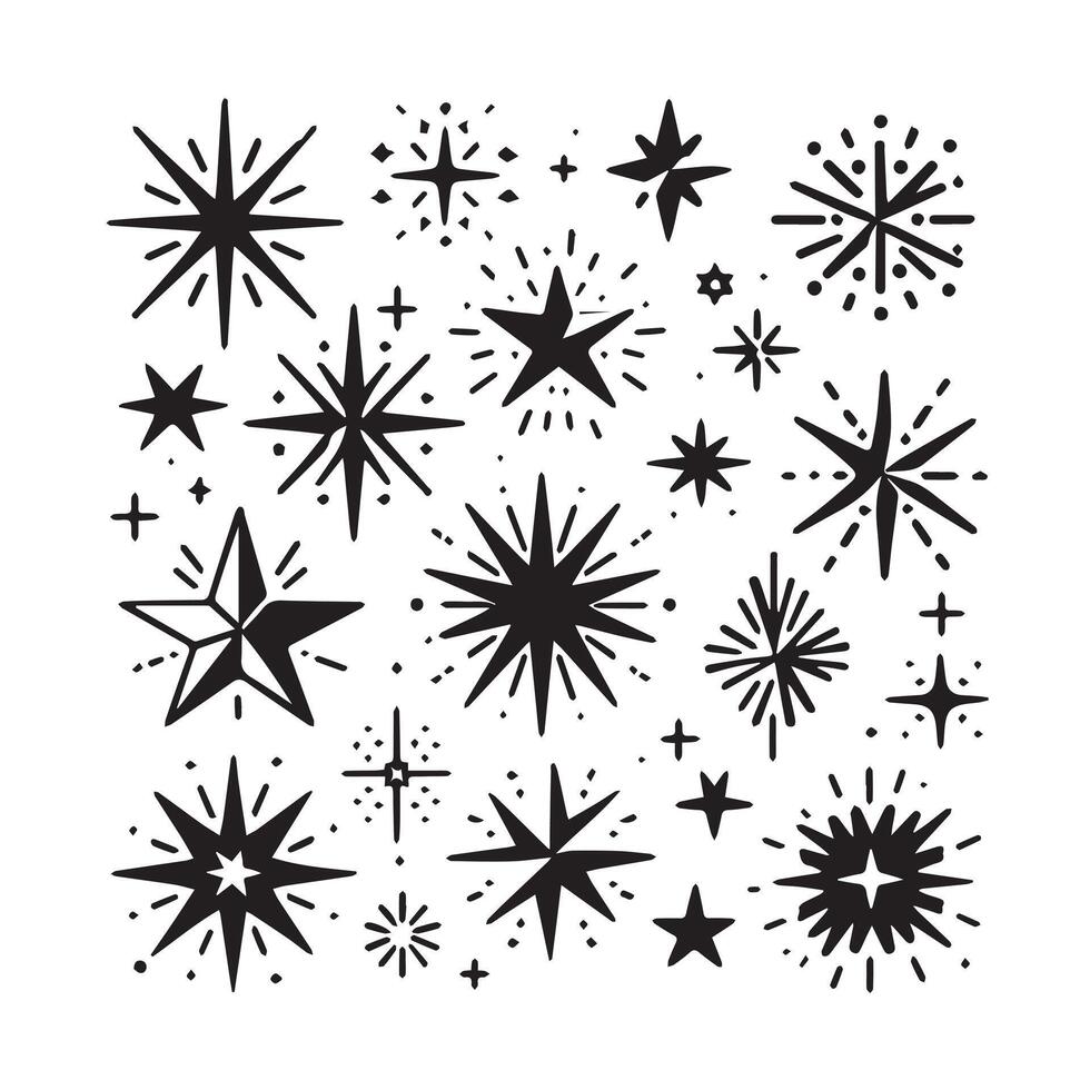 Hand-Drawn Stars on Clean White Background, Variety of Shapes and Sizes vector