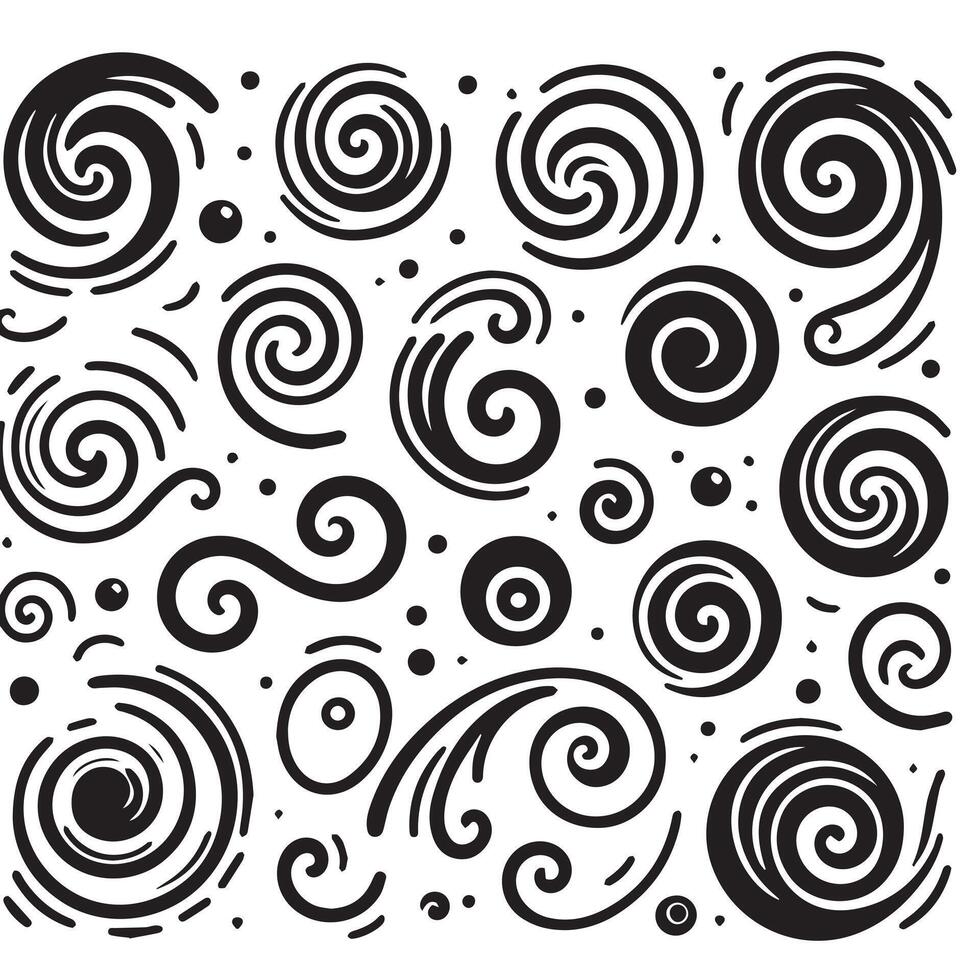 Hand-Drawn Swirls on Clean White Background, Variety of Shapes and Sizes vector