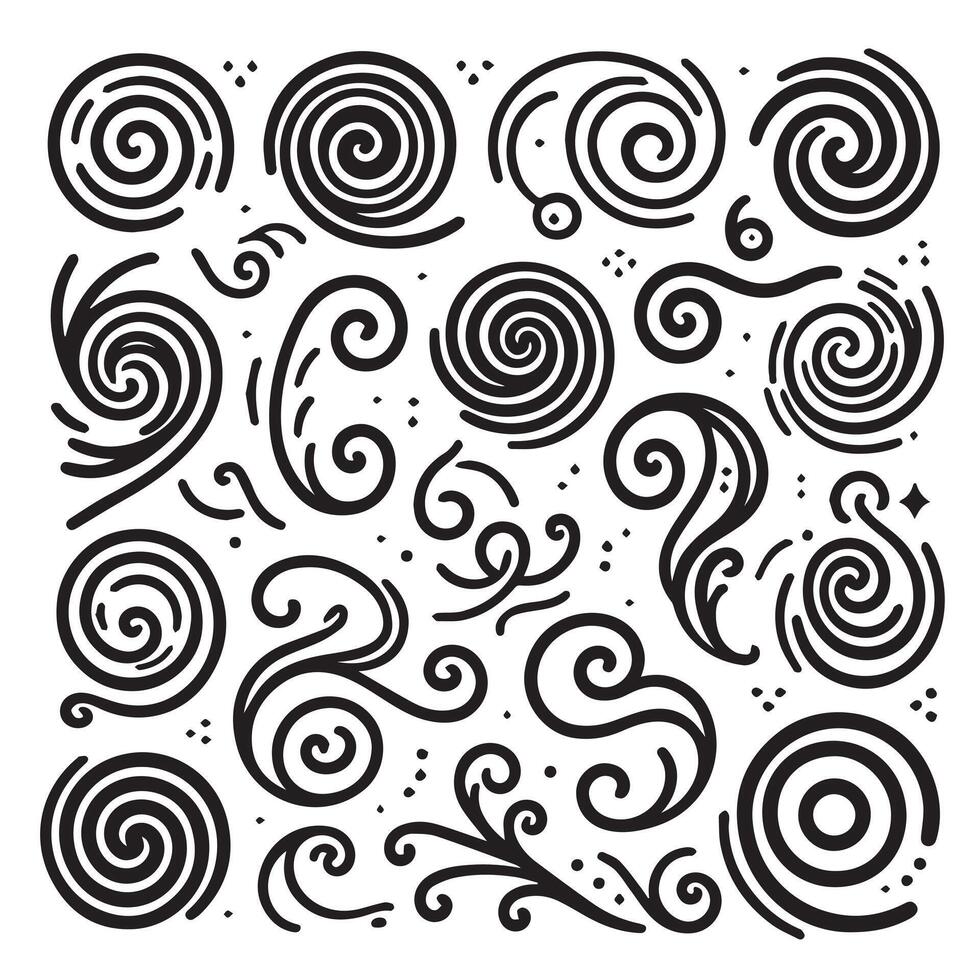 Hand-Drawn Swirls on Clean White Background, Variety of Shapes and Sizes vector