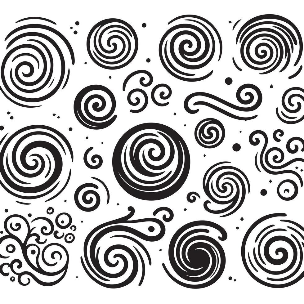Hand-Drawn Swirls on Clean White Background, Variety of Shapes and Sizes vector