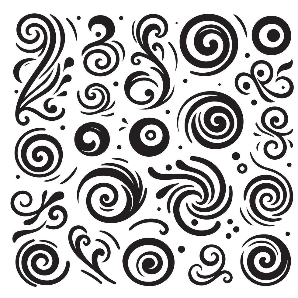 Hand-Drawn Swirls on Clean White Background, Variety of Shapes and Sizes vector
