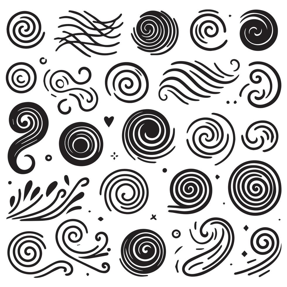 Hand-Drawn Swirls on Clean White Background, Variety of Shapes and Sizes vector