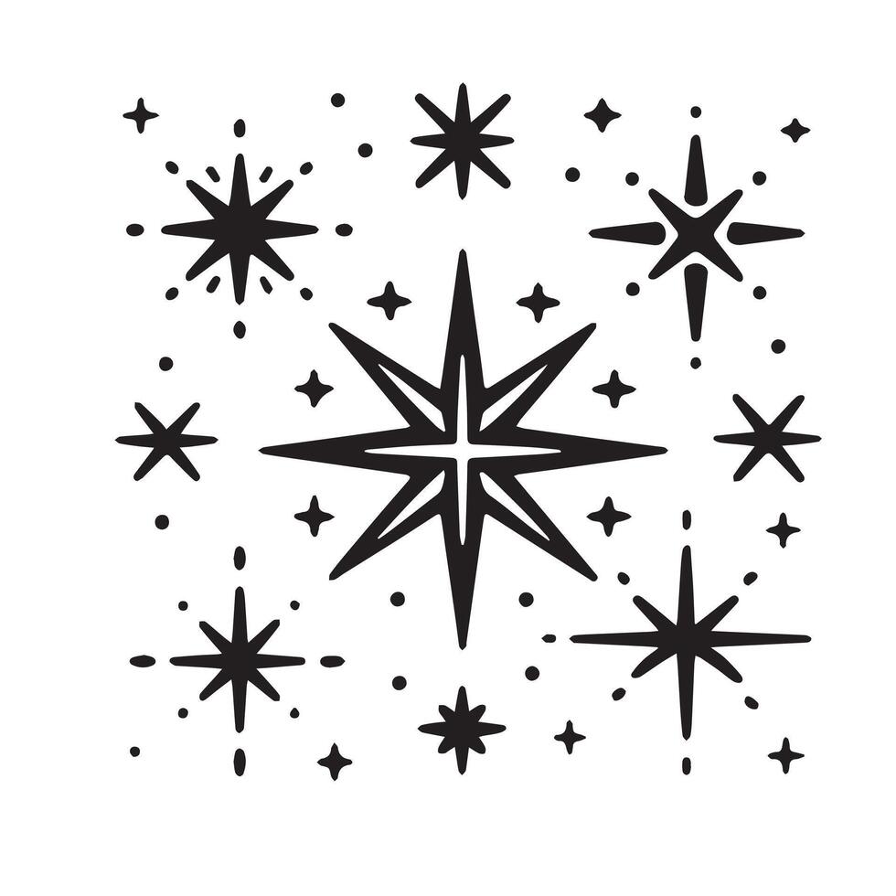 Hand-Drawn Stars on Clean White Background, Variety of Shapes and Sizes vector