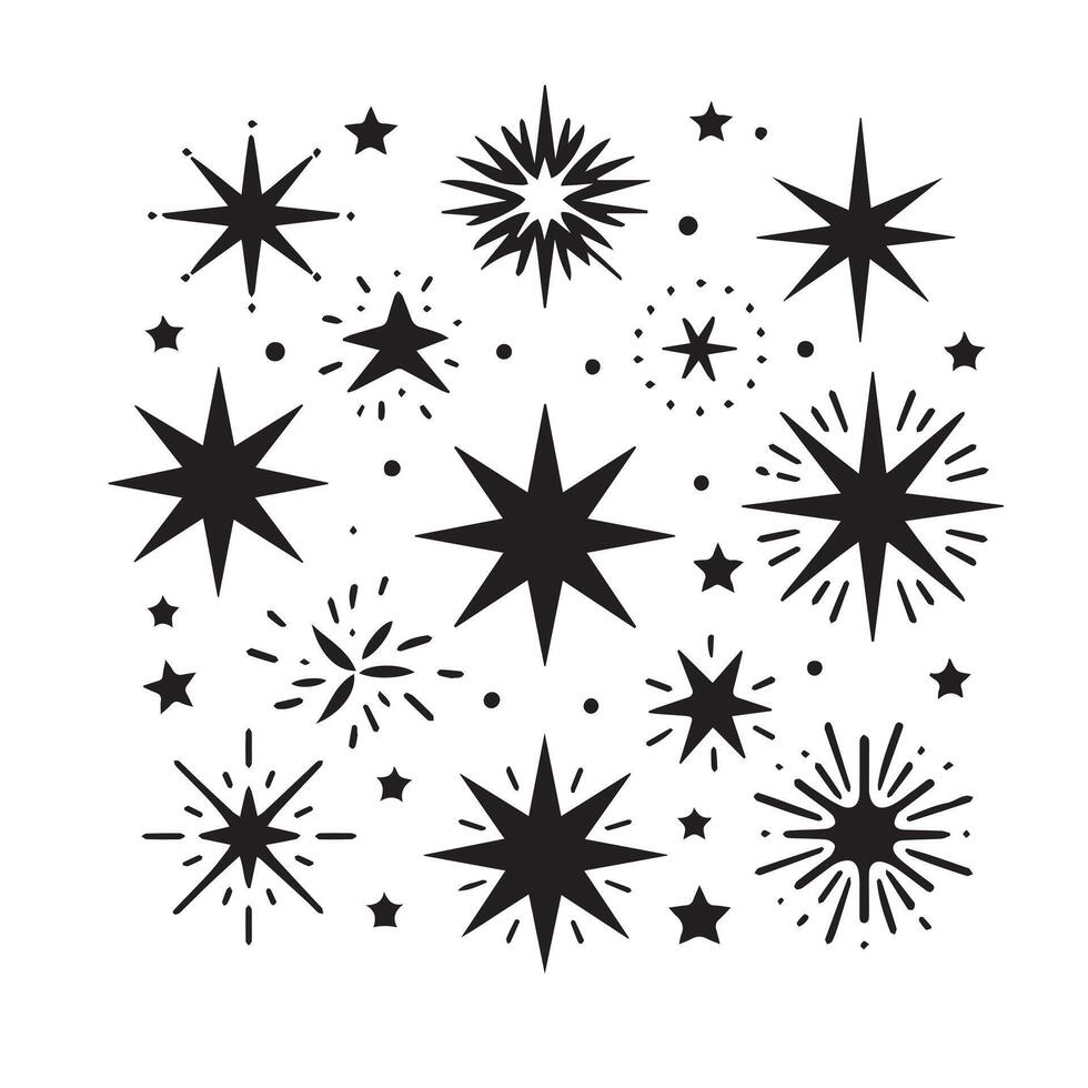 Hand-Drawn Stars on Clean White Background, Variety of Shapes and Sizes vector
