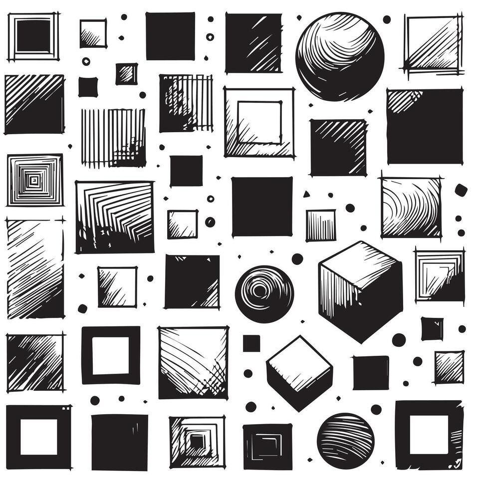 Sketchy Hand-Drawn Squares on Clean White Background, Variety of Shapes and Sizes vector