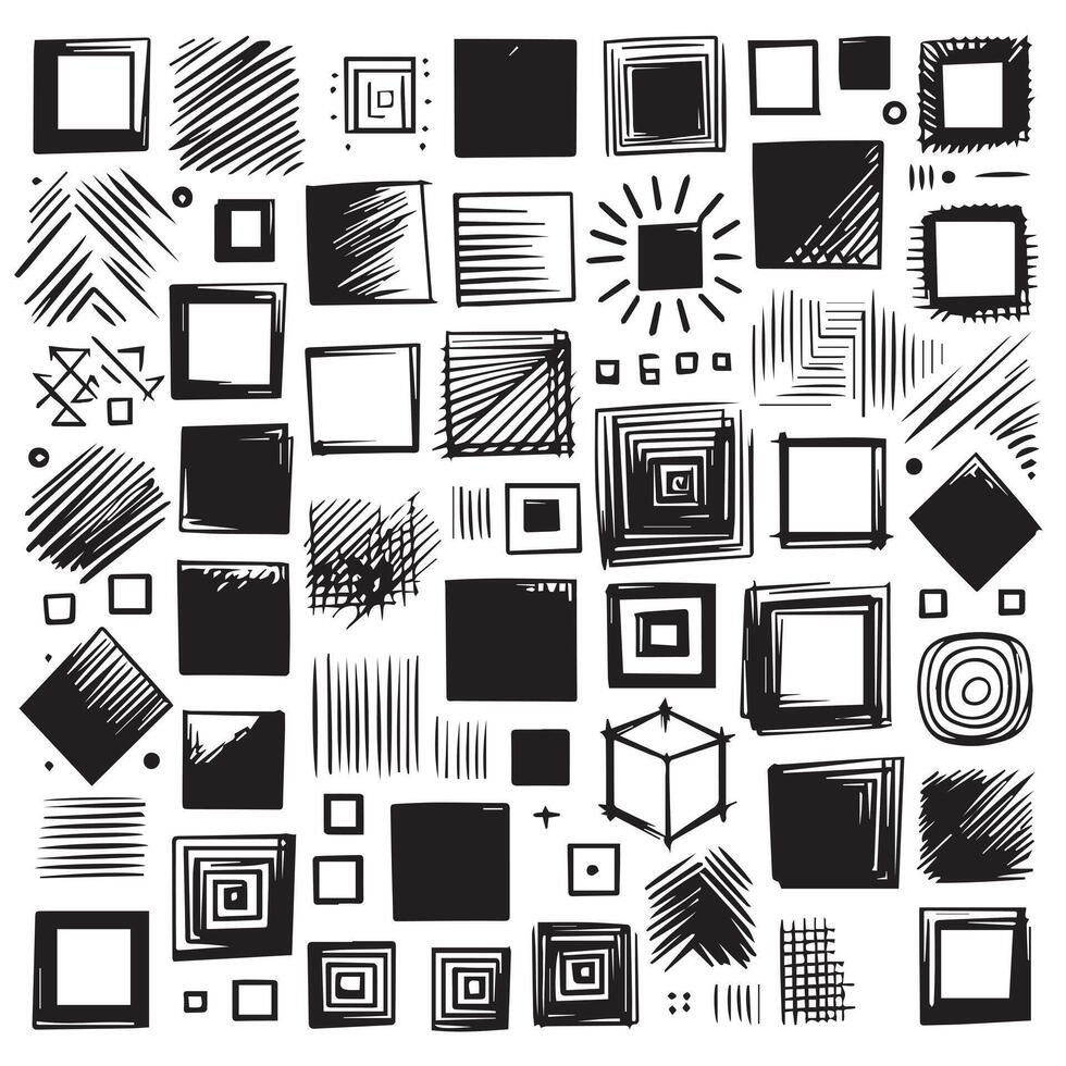 Sketchy Hand-Drawn Squares on Clean White Background, Variety of Shapes and Sizes vector