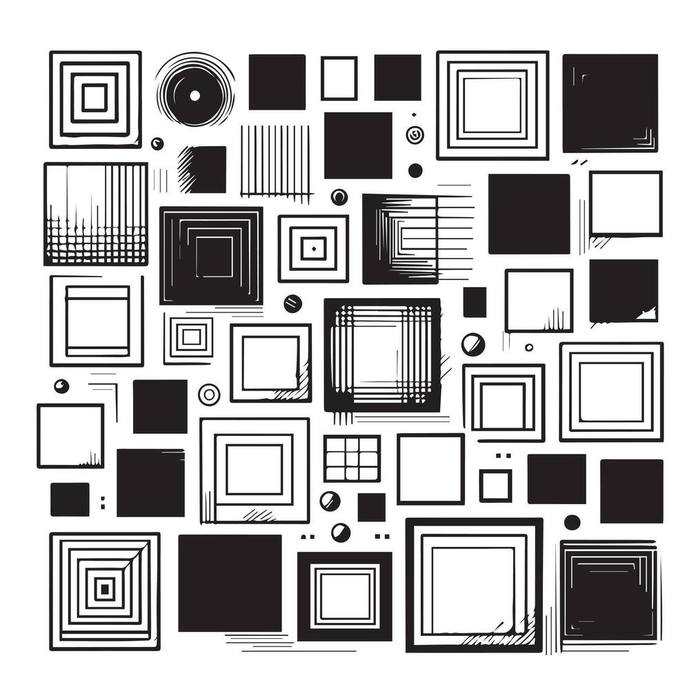 Sketchy Hand-Drawn Squares on Clean White Background, Variety of Shapes and Sizes vector