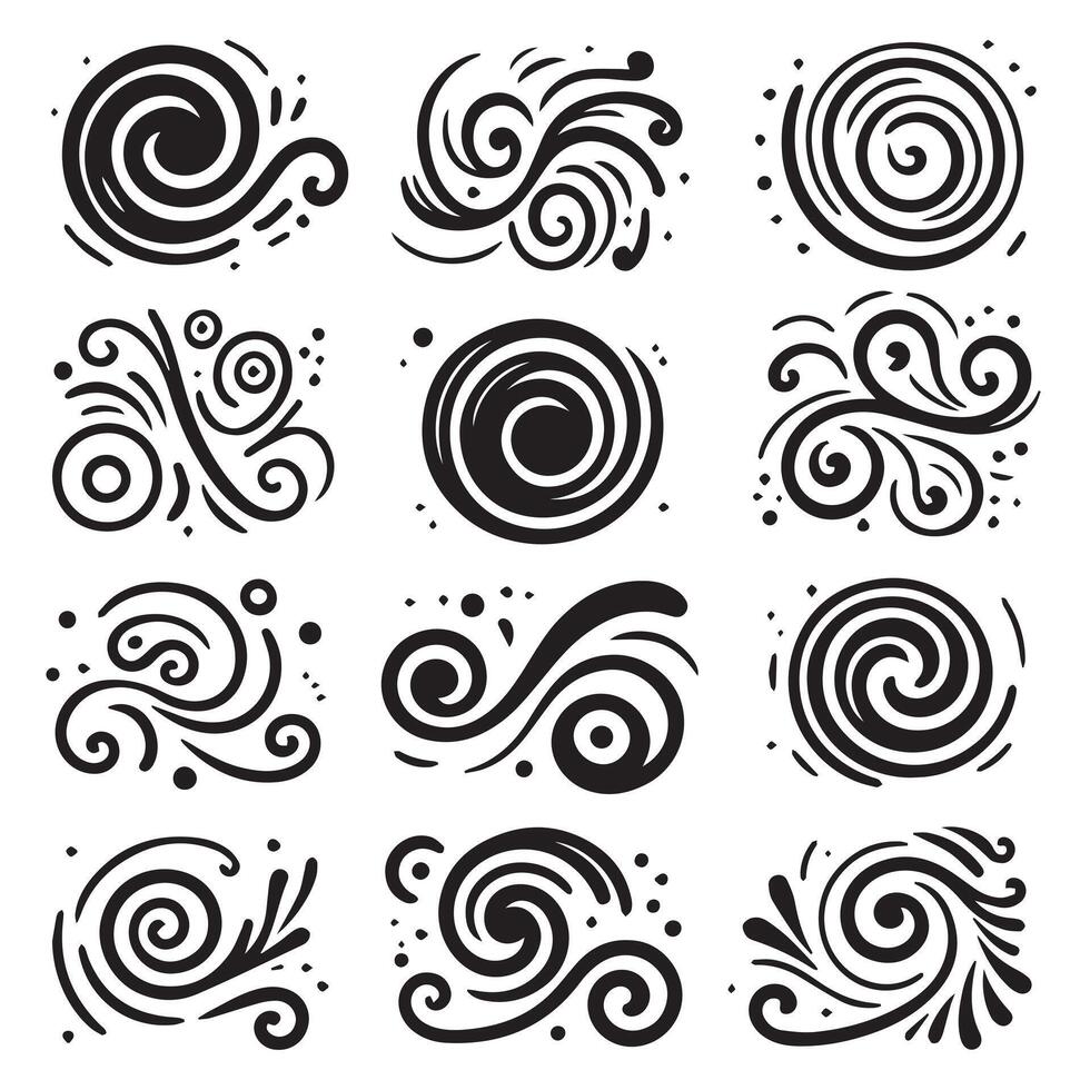 Hand-Drawn Swirls on Clean White Background, Variety of Shapes and Sizes vector