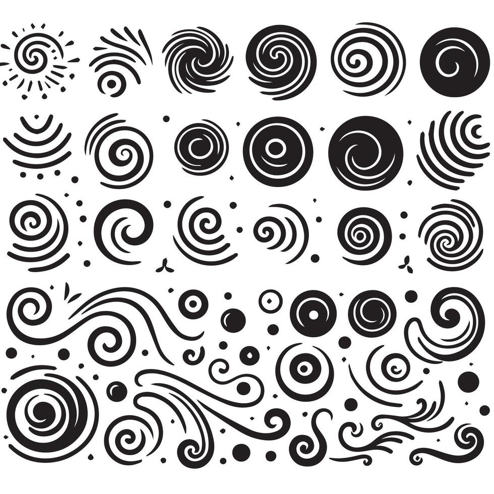 Hand-Drawn Swirls on Clean White Background, Variety of Shapes and Sizes vector