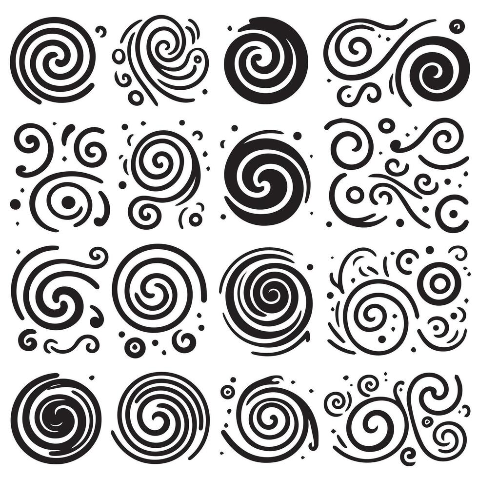 Hand-Drawn Swirls on Clean White Background, Variety of Shapes and Sizes vector