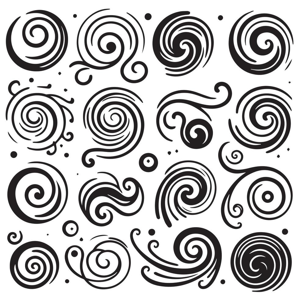 Hand-Drawn Swirls on Clean White Background, Variety of Shapes and Sizes vector
