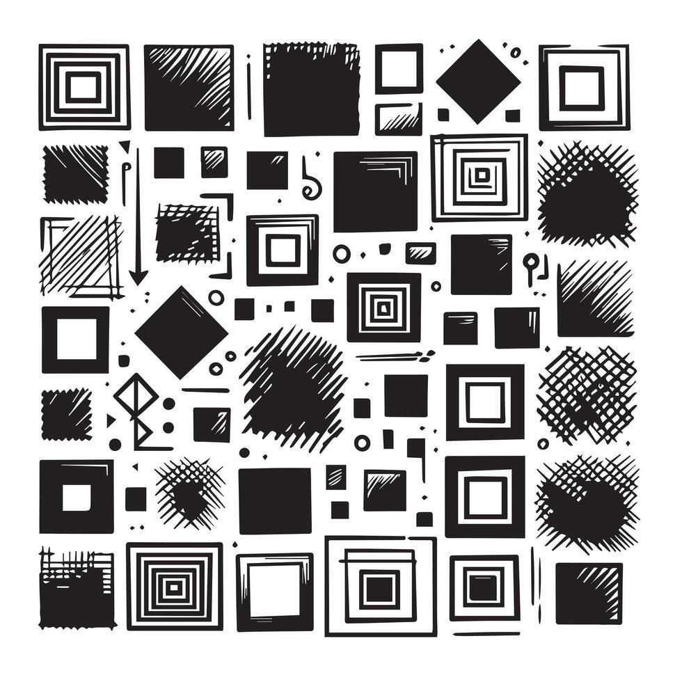 Sketchy Hand-Drawn Squares on Clean White Background, Variety of Shapes and Sizes vector