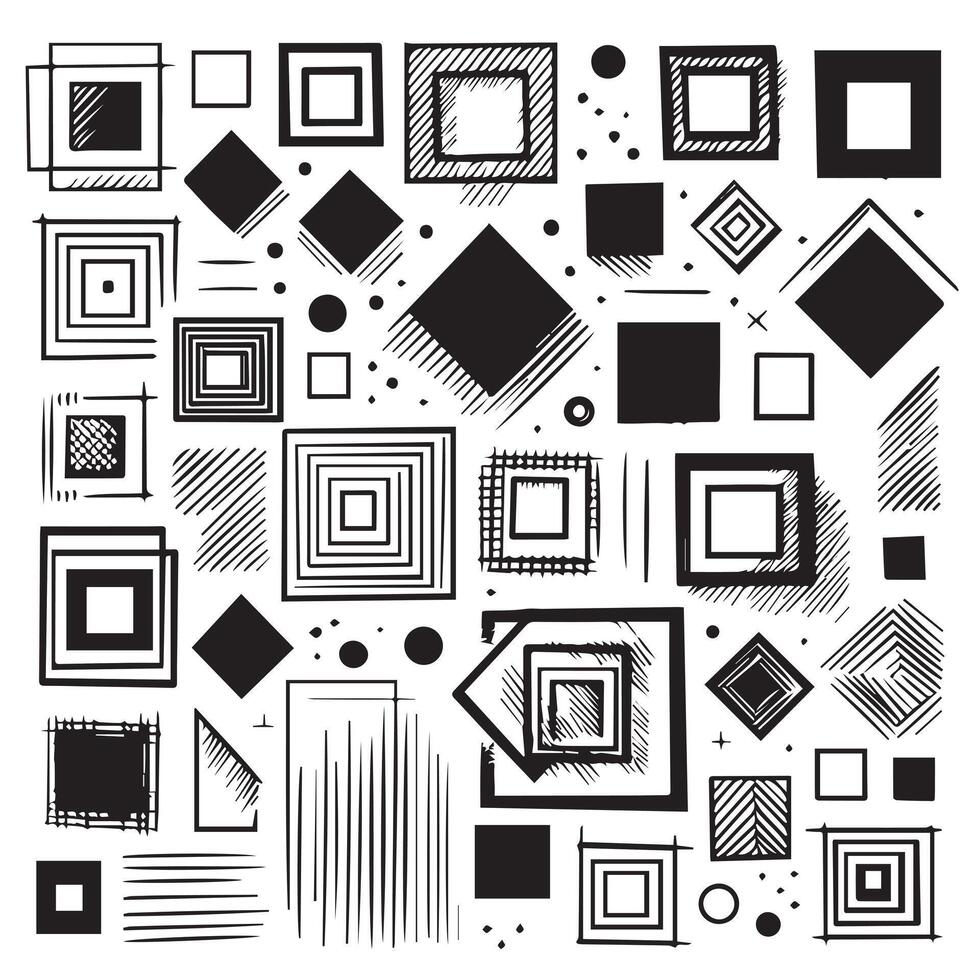 Sketchy Hand-Drawn Squares on Clean White Background, Variety of Shapes and Sizes vector