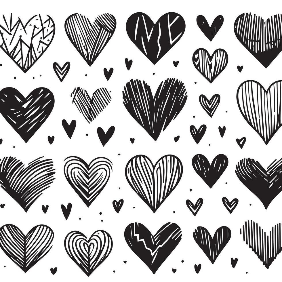 Hand-Drawn Hearts on Clean White Background, Variety of Shapes and Sizes vector
