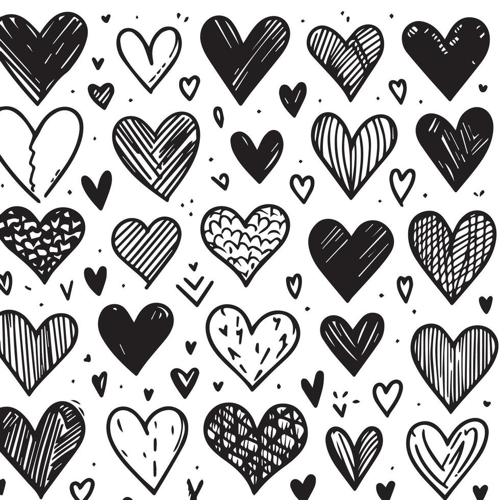 Hand-Drawn Hearts on Clean White Background, Variety of Shapes and Sizes vector