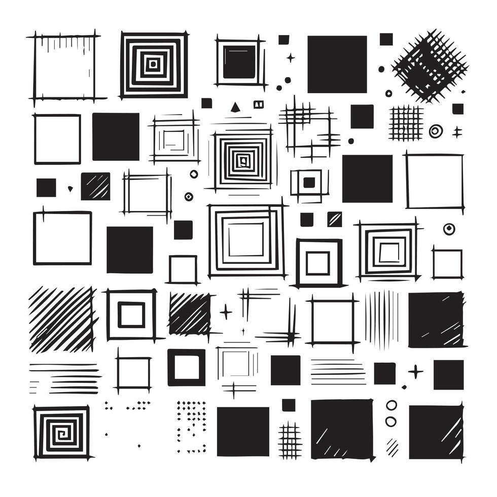 Sketchy Hand-Drawn Squares on Clean White Background, Variety of Shapes and Sizes vector