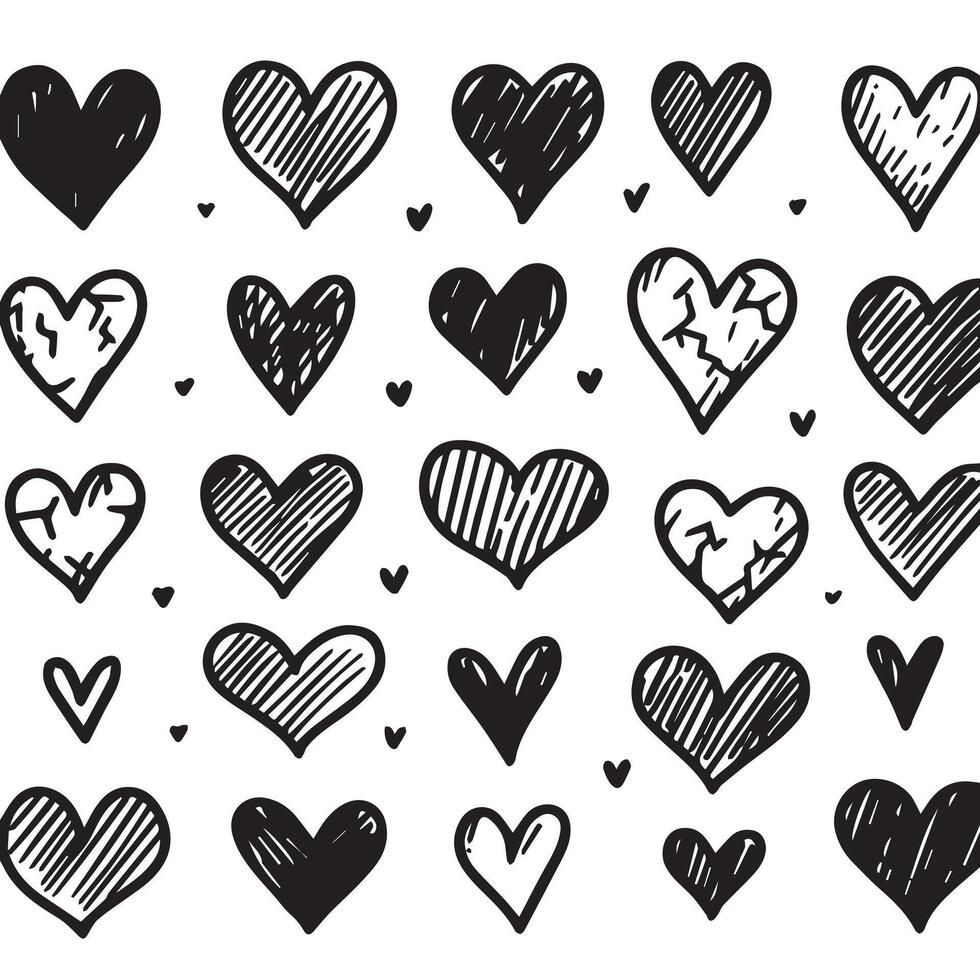 Hand-Drawn Hearts on Clean White Background, Variety of Shapes and Sizes vector