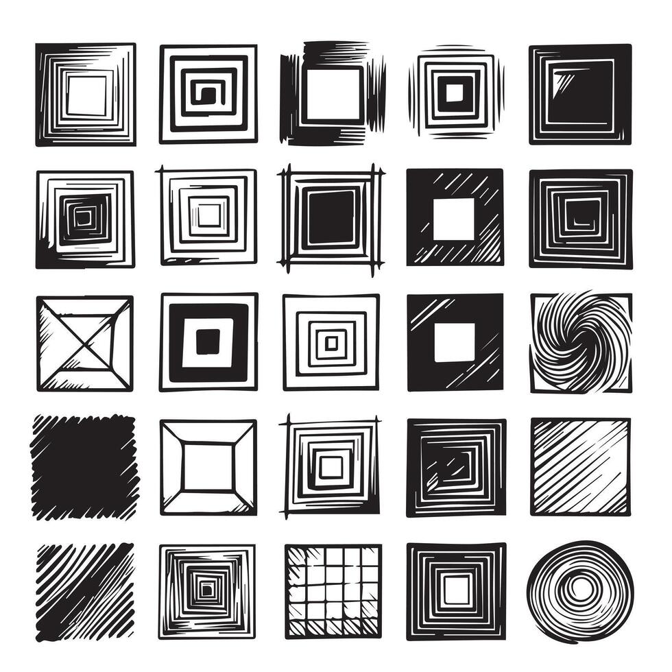 Sketchy Hand-Drawn Squares on Clean White Background, Variety of Shapes and Sizes vector