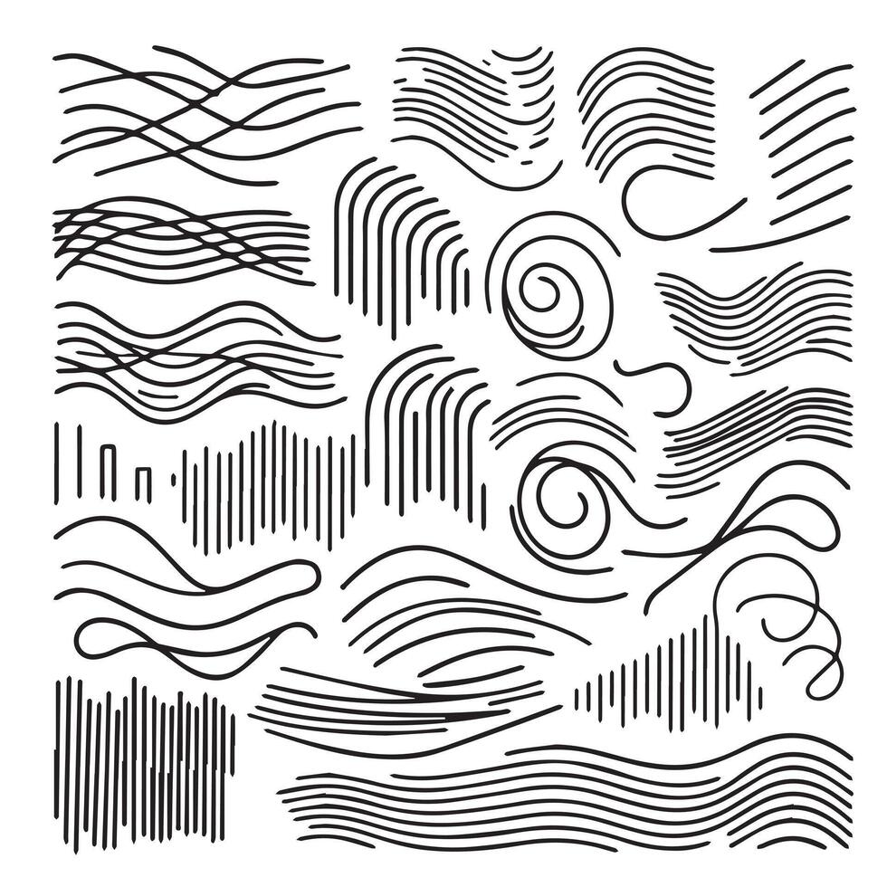 Hand-Drawn Lines on Clean White Background, Variety of Shapes and Directions vector