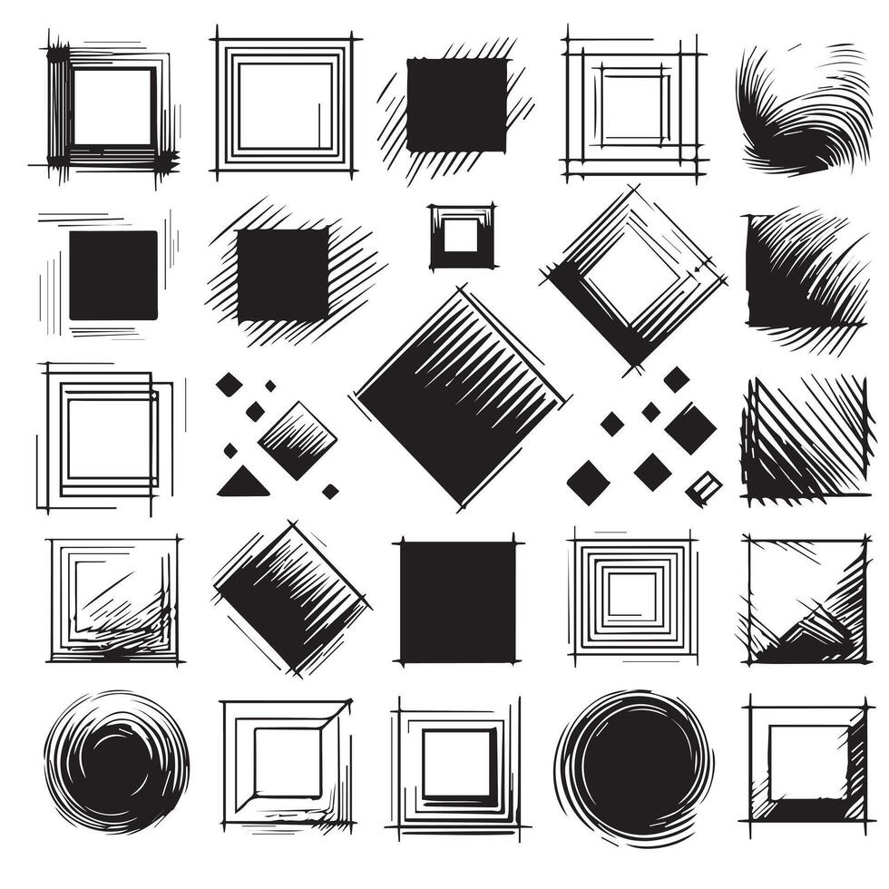 Sketchy Hand-Drawn Squares on Clean White Background, Variety of Shapes and Sizes vector