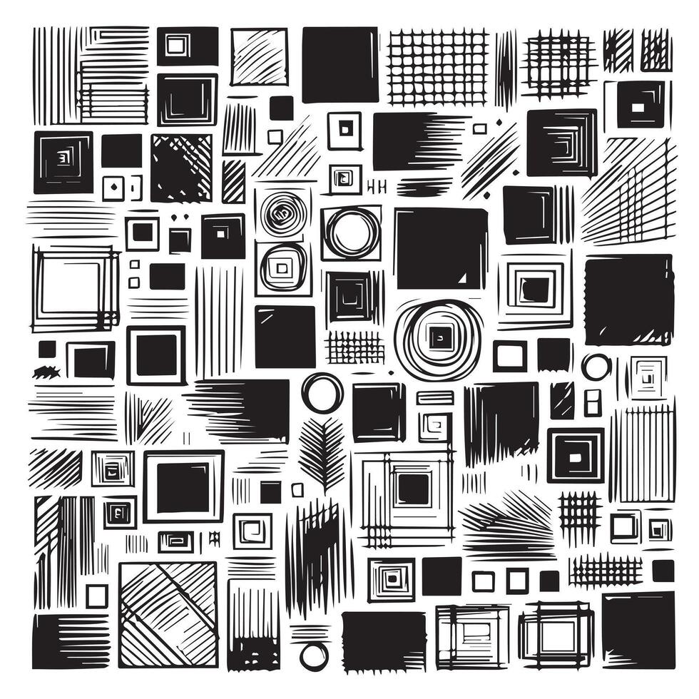Sketchy Hand-Drawn Squares on Clean White Background, Variety of Shapes and Sizes vector