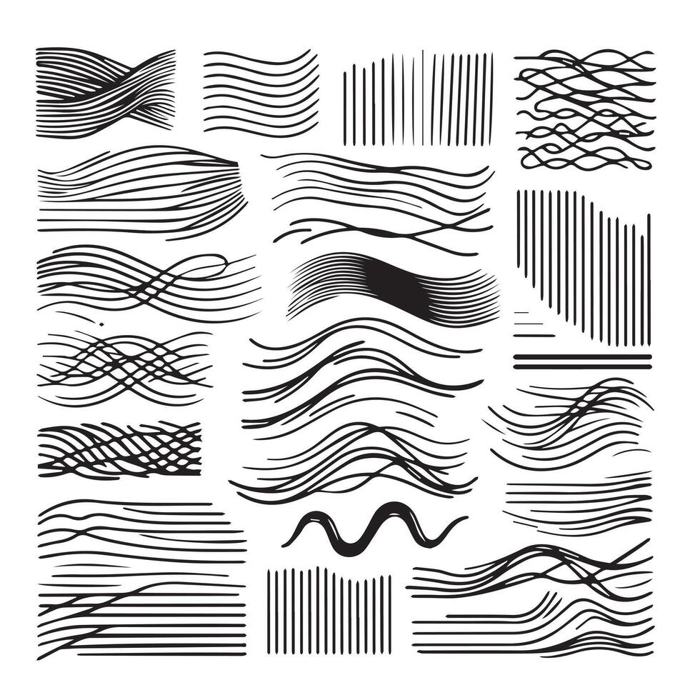 Hand-Drawn Lines on Clean White Background, Variety of Shapes and Directions vector