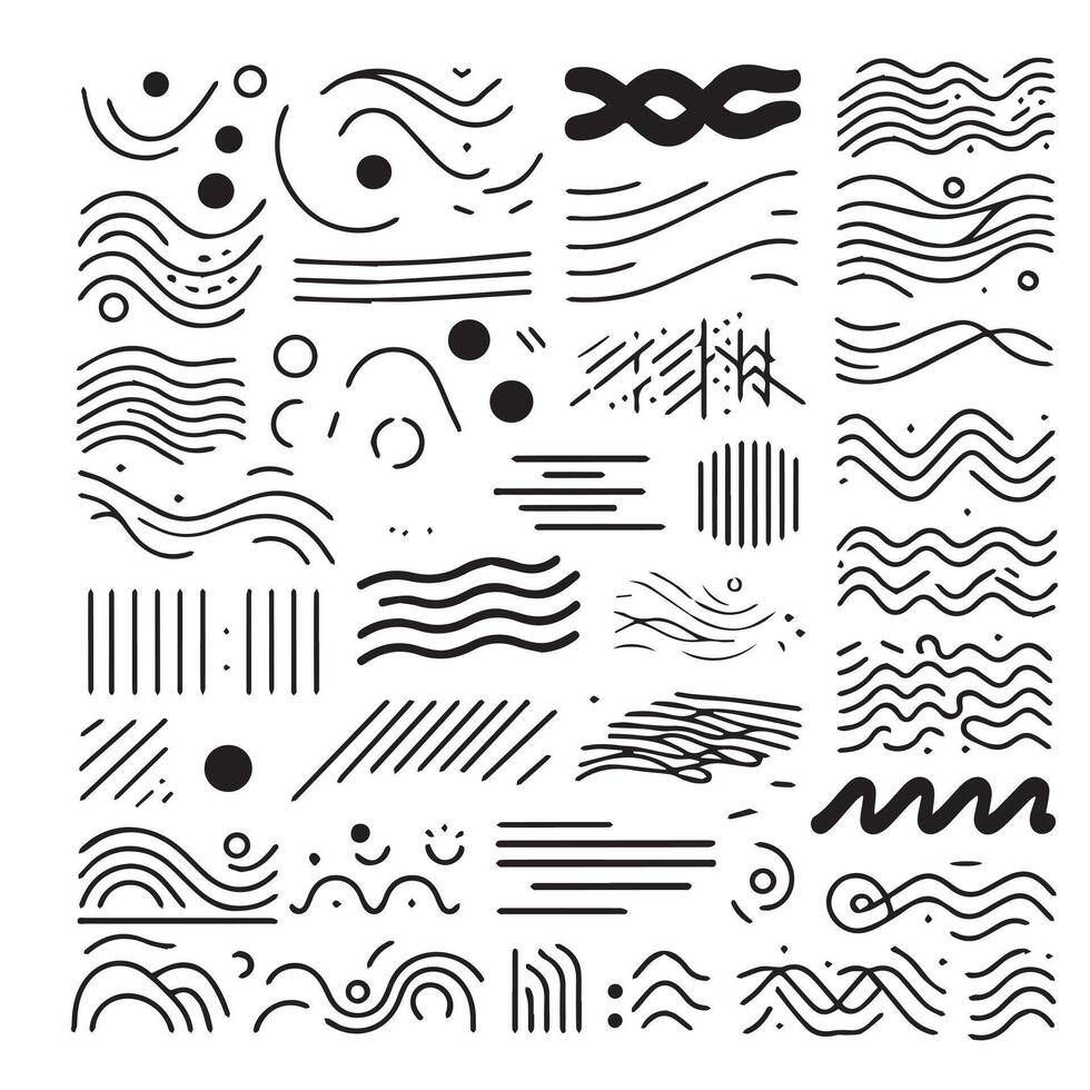 Hand-Drawn Lines on Clean White Background, Variety of Shapes and Directions vector