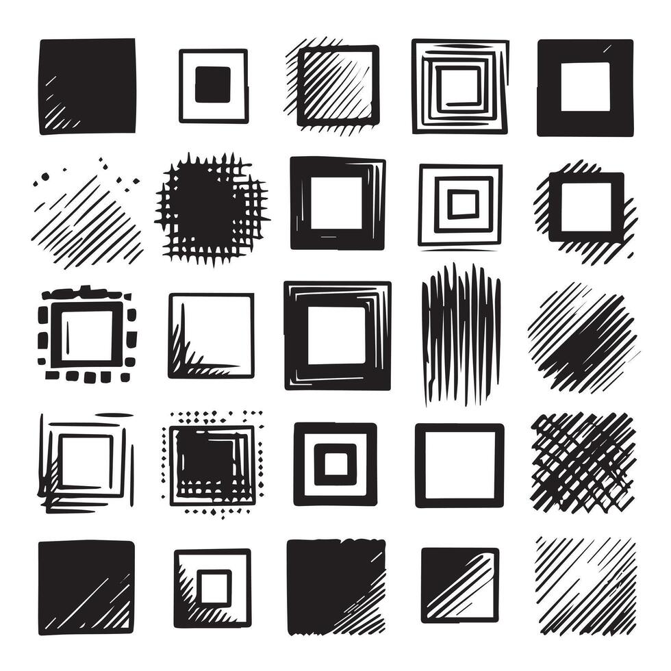 Sketchy Hand-Drawn Squares on Clean White Background, Variety of Shapes and Sizes vector