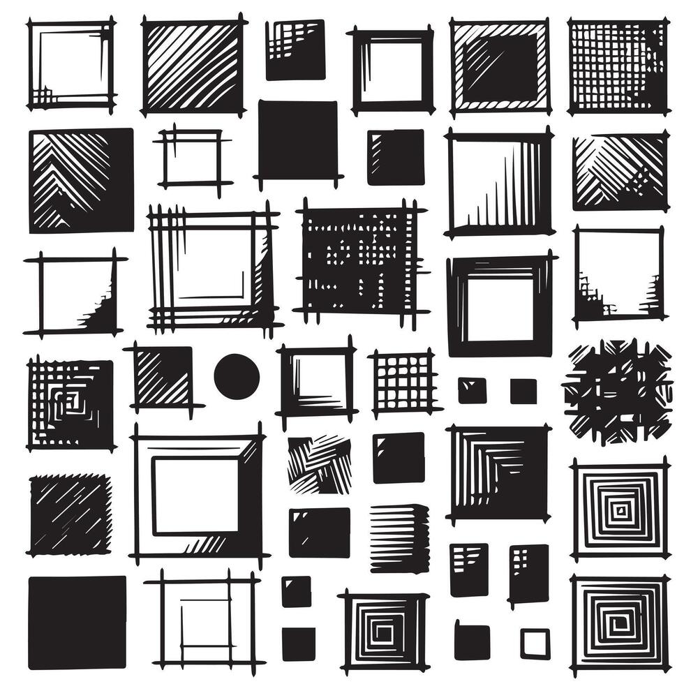 Sketchy Hand-Drawn Squares on Clean White Background, Variety of Shapes and Sizes vector