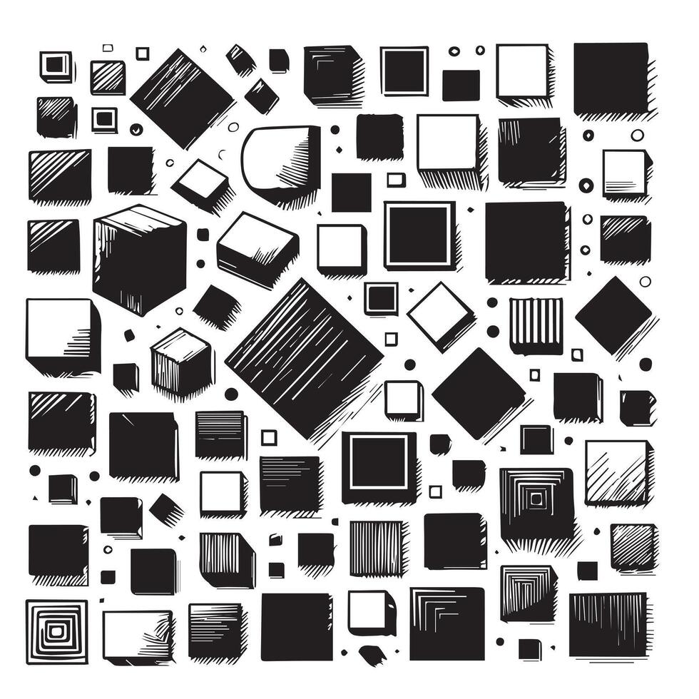 Sketchy Hand-Drawn Squares on Clean White Background, Variety of Shapes and Sizes vector