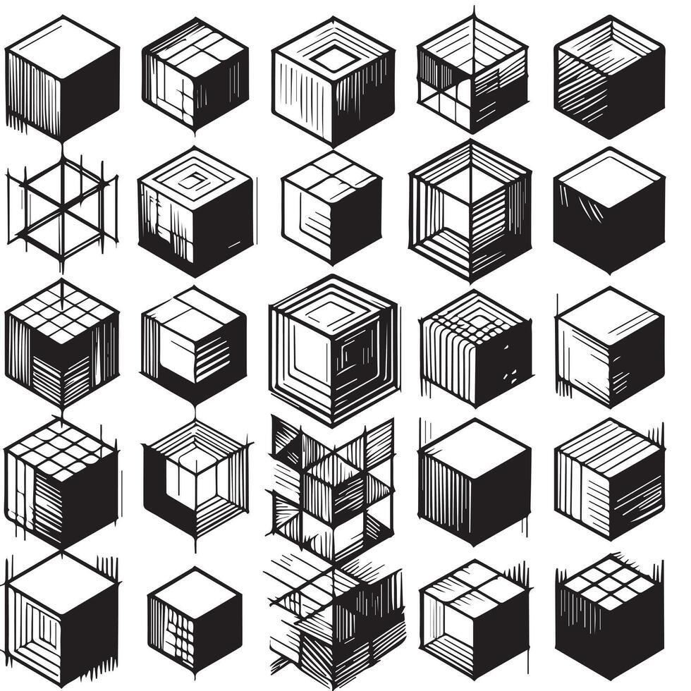 Sketchy Hand-Drawn Squares on Clean White Background, Variety of Shapes and Sizes vector