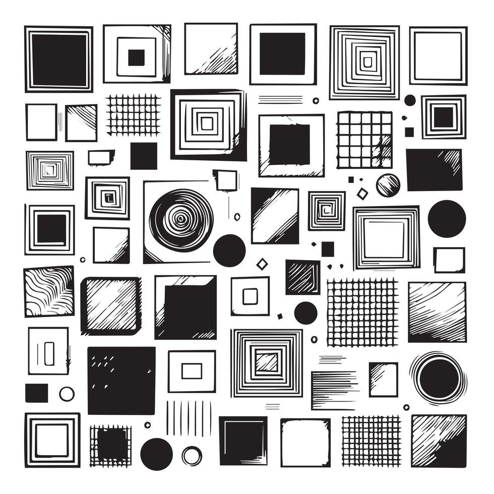 Sketchy Hand-Drawn Squares on Clean White Background, Variety of Shapes and Sizes vector