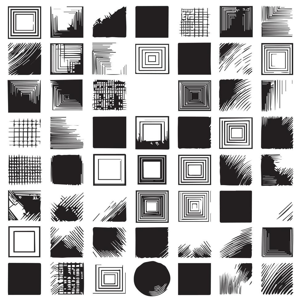 Sketchy Hand-Drawn Squares on Clean White Background, Variety of Shapes and Sizes vector